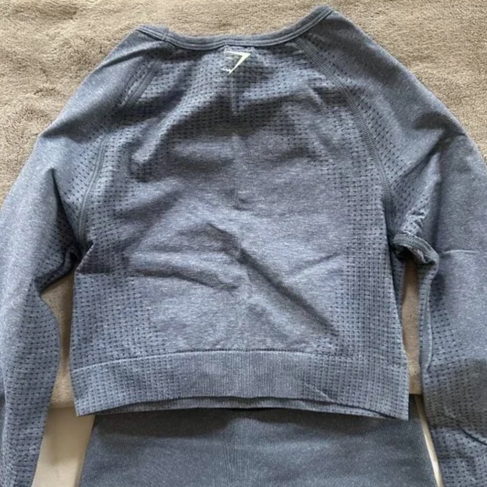 Gymshark Vital Seamless 2.0 Long Sleeve Crop Workout Top in Blue Marl - Size XS - Picture 4 of 4